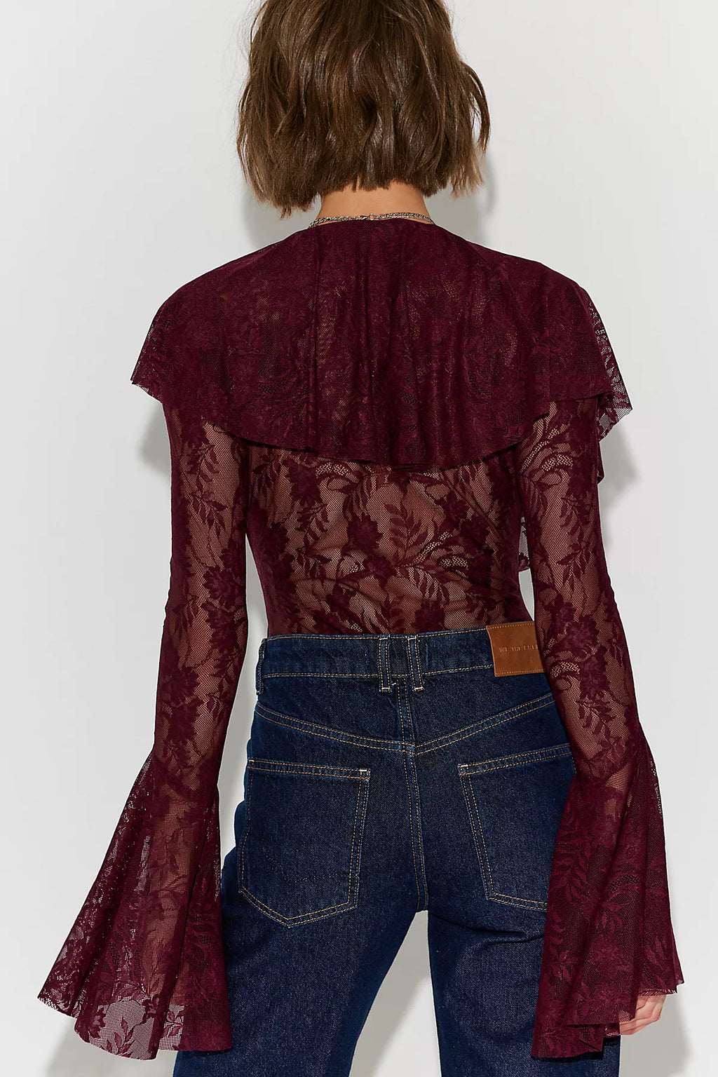 Norma Kamali Long Sleeve Deep V Ruffle Bodysuit