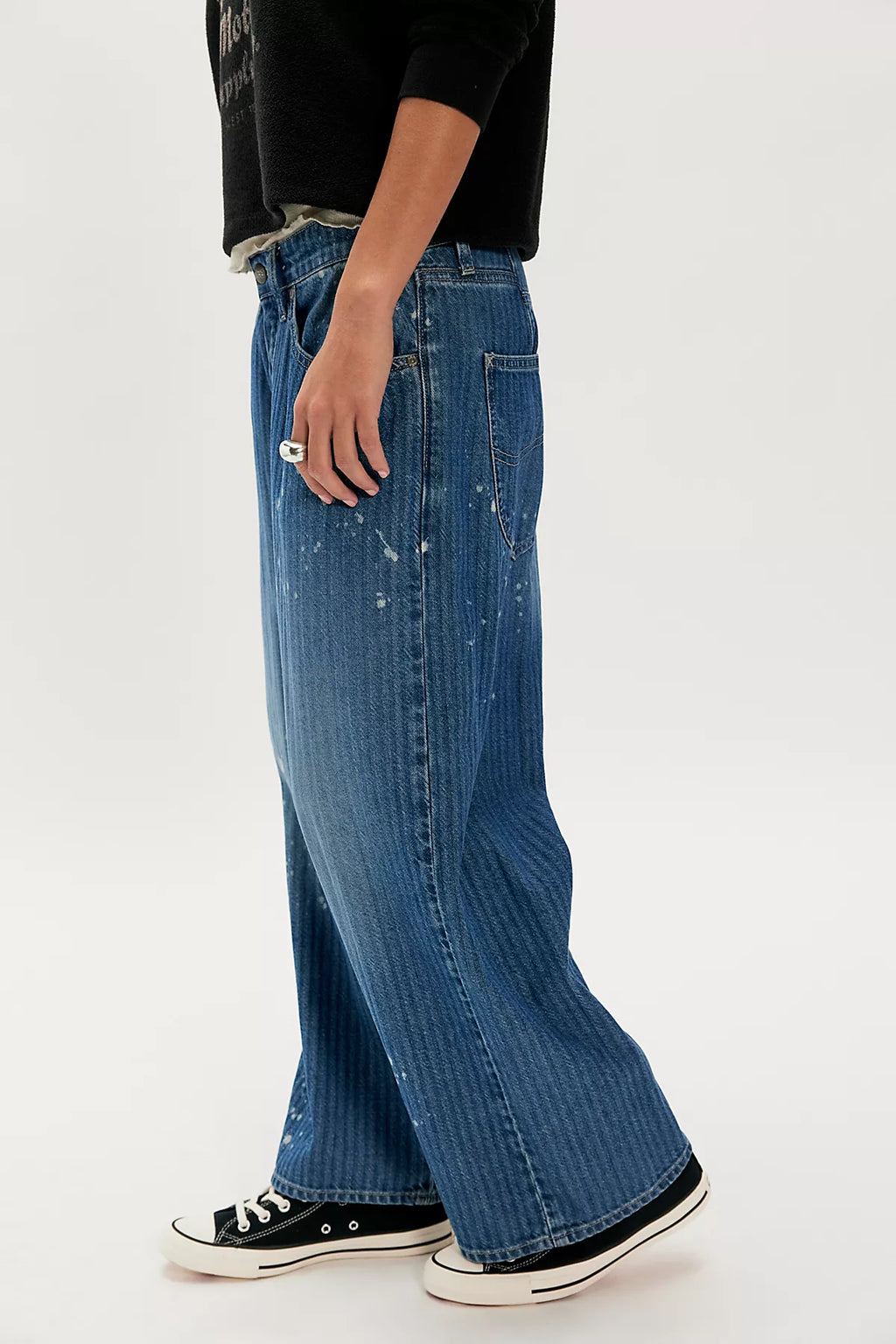 Lee Loose Button-Fly Striped Ankle Jeans