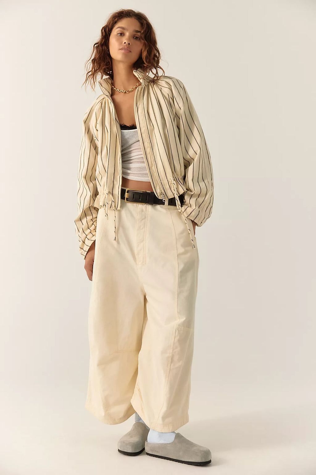 Devon Striped Balloon Funnel-Neck Jacket