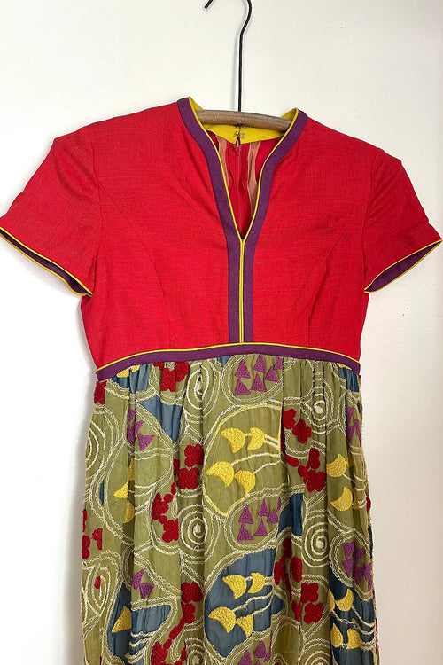 1960s Malcom Starr Embroidered Maxi Dress Selected by Grievous Angel Vintage