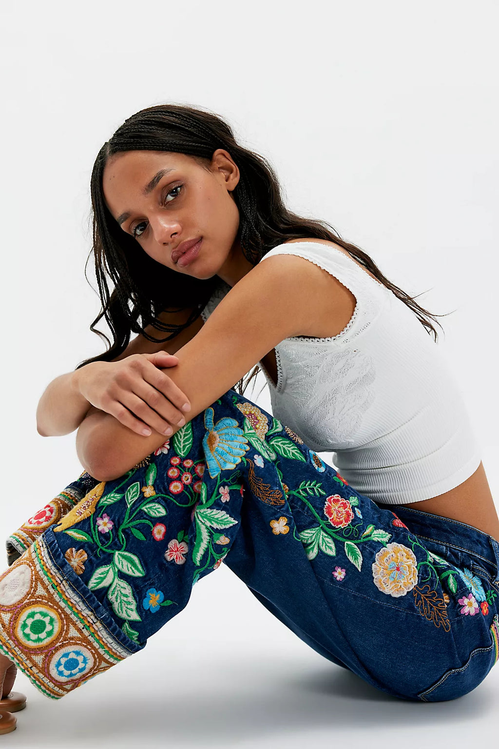Driftwood Gardenia Cuffed Barrel Jeans