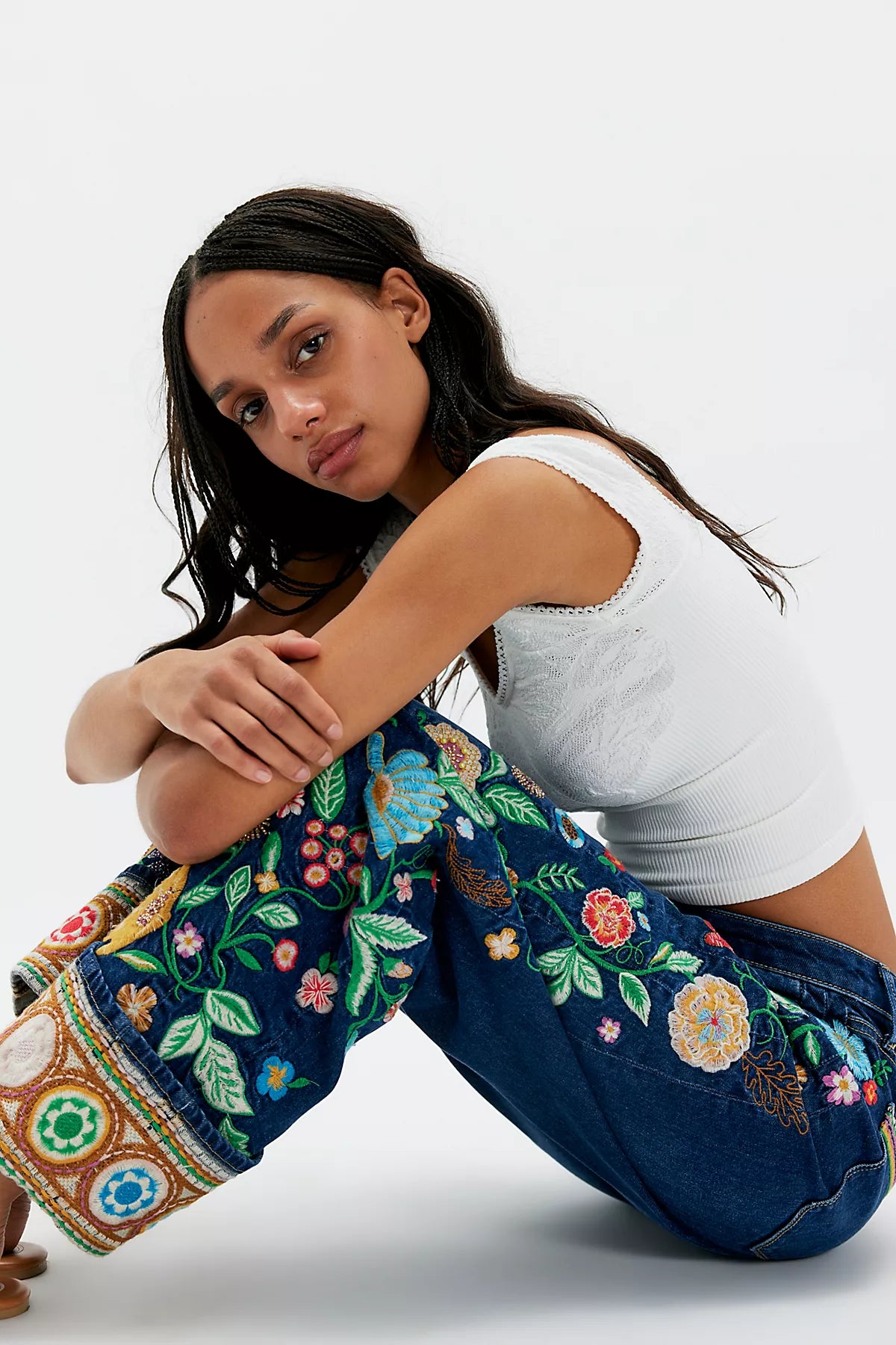 Driftwood Gardenia Cuffed Barrel Jeans