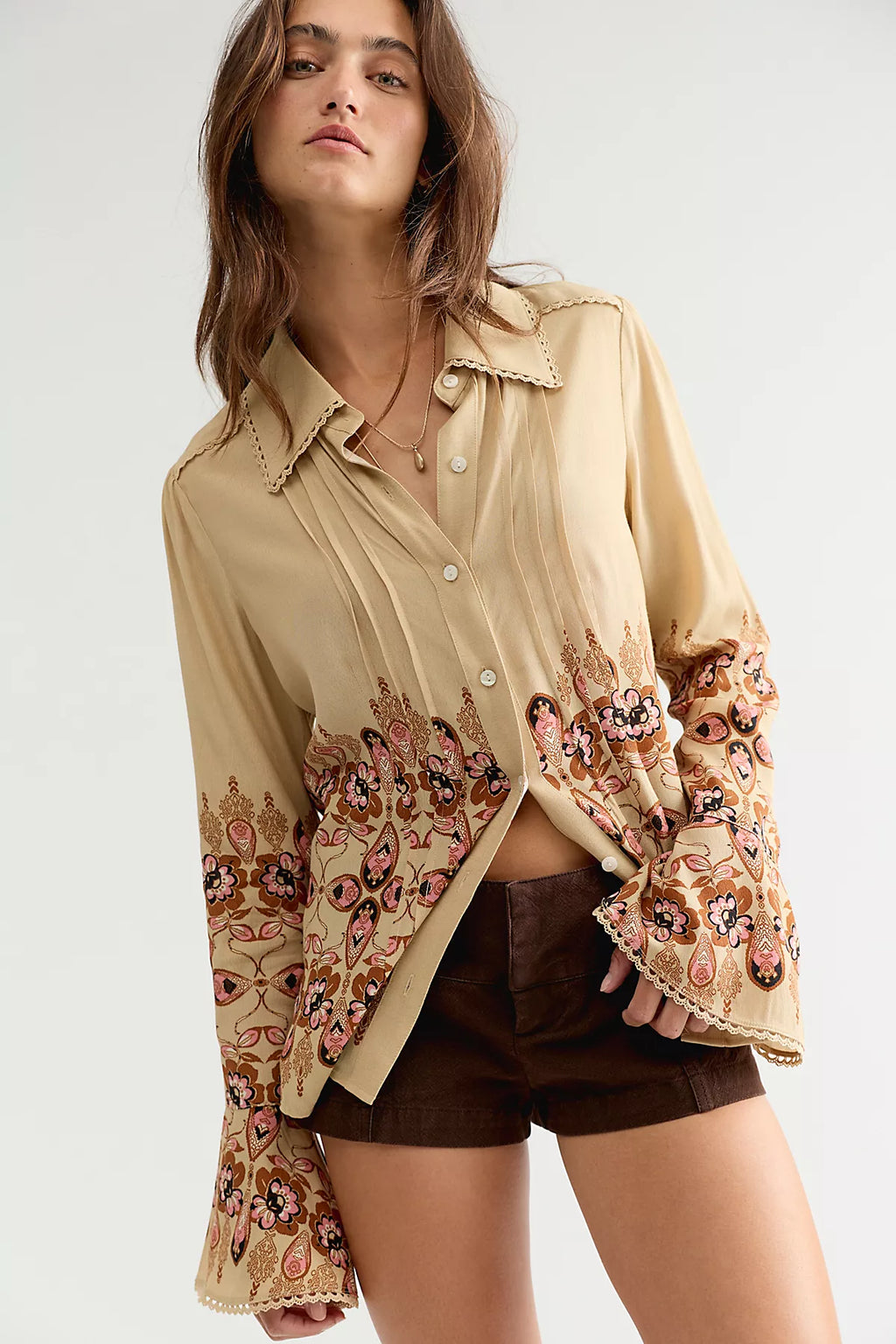 Melrose Printed Button Down Top
