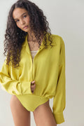 Norma Kamali Satin Super Oversized Boyfriend Shirt Bodysuit