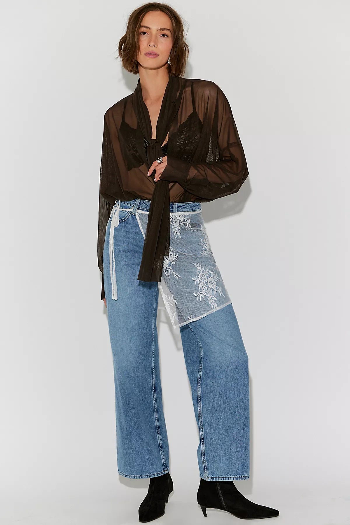 Norma Kamali Super Oversized Boyfriend Shirt Bow Bodysuit