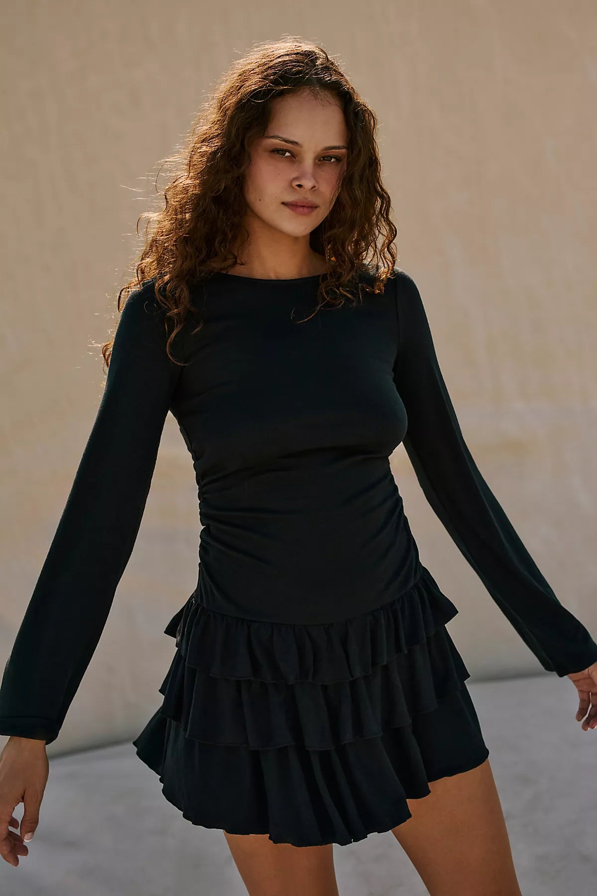 Good Feels Ruffle Long-Sleeve Mini Dress