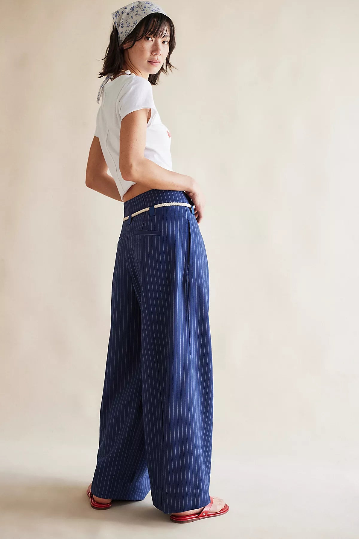 Dimes Tie Pinstripe Wide-Leg Trousers
