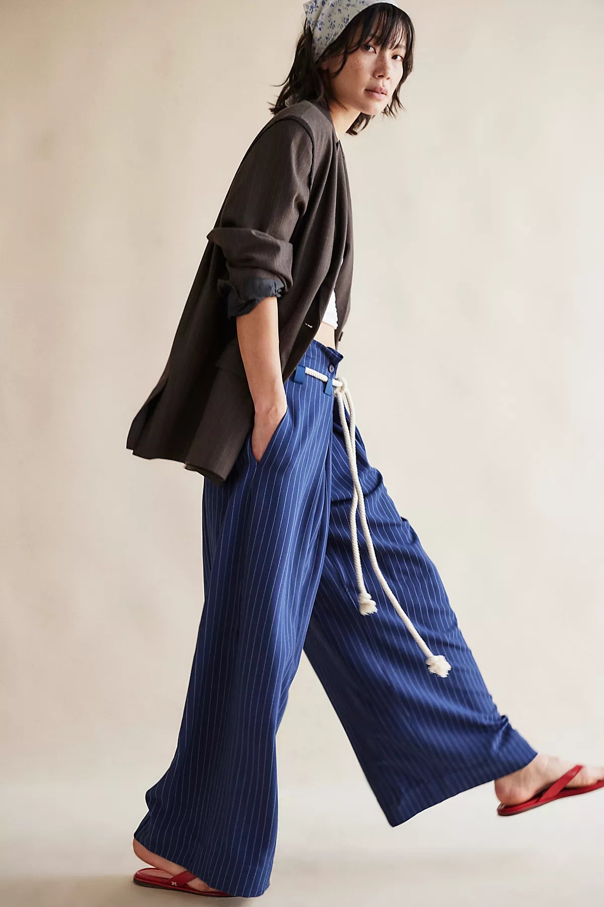Dimes Tie Pinstripe Wide-Leg Trousers