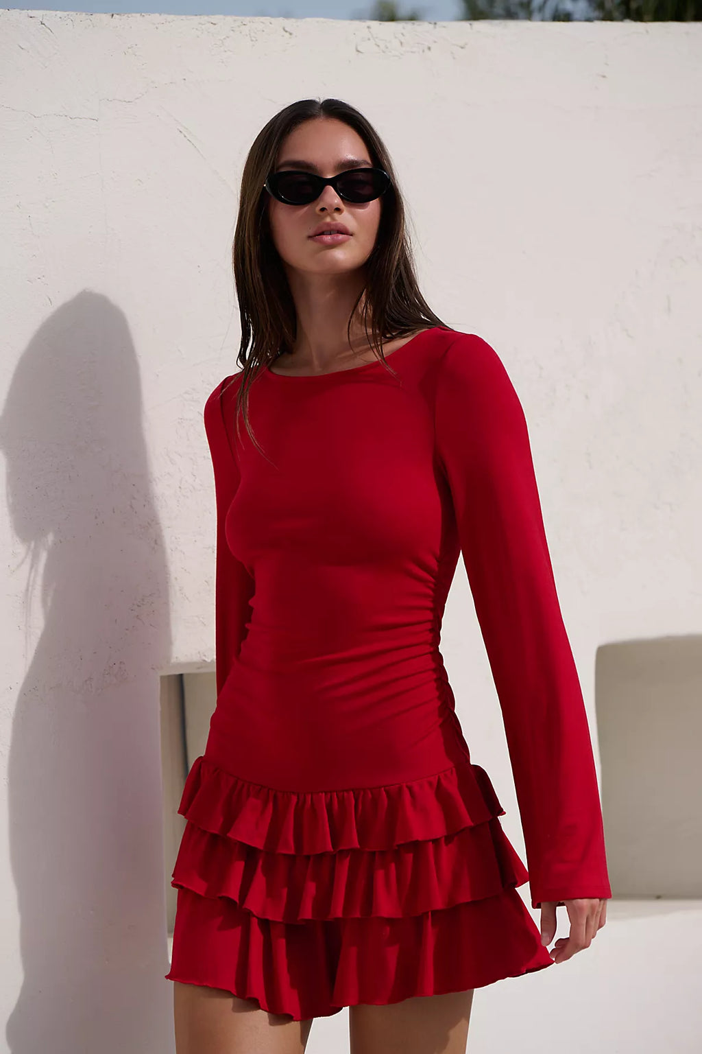 Good Feels Ruffle Long-Sleeve Mini Dress