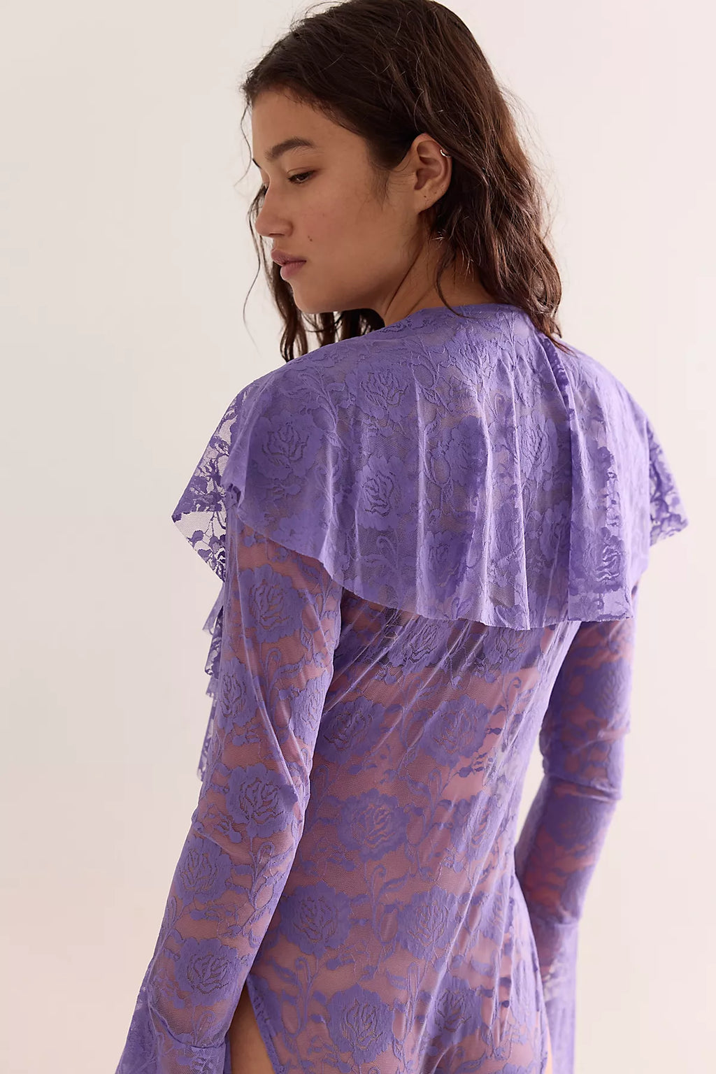 Norma Kamali Long Sleeve Deep V Ruffle Bodysuit