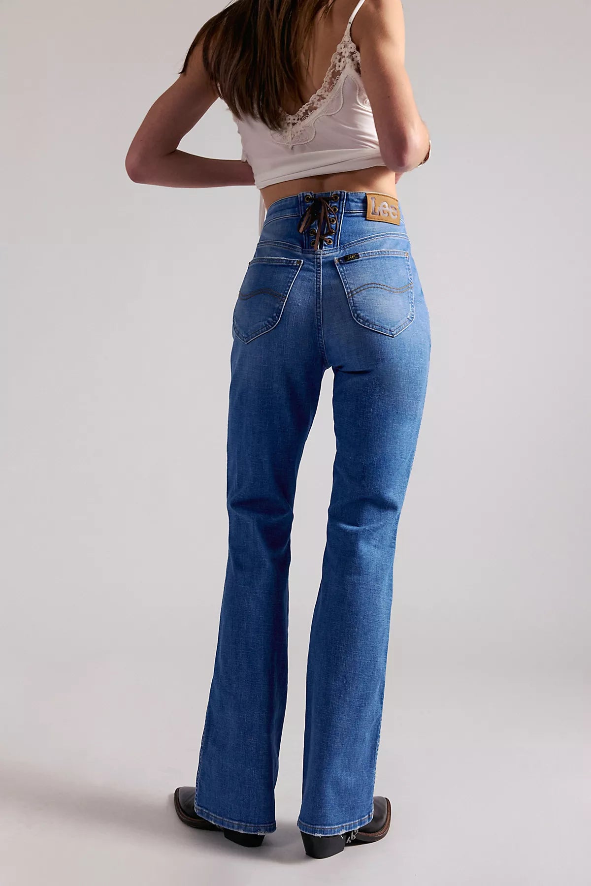 Lee Lace-Up High-Rise Bootcut Jeans