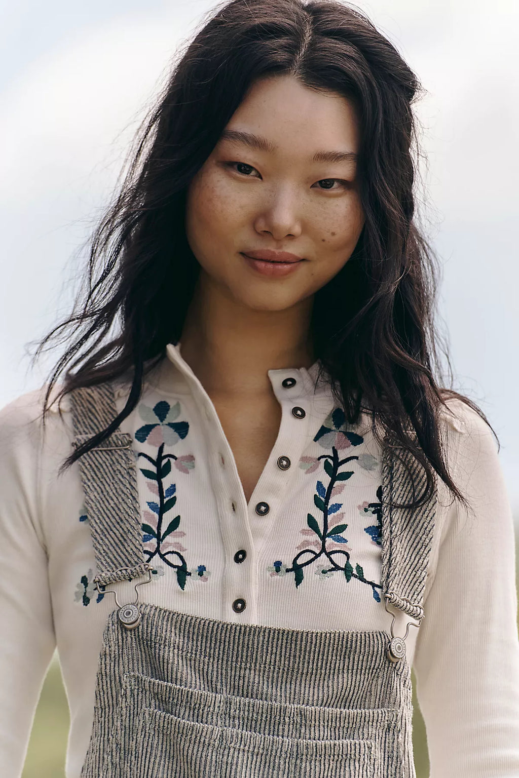 Fleur Embroidered Cuff Henley