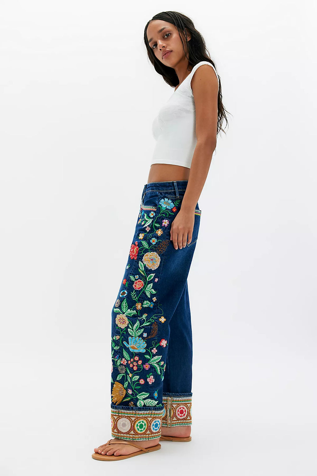 Driftwood Gardenia Cuffed Barrel Jeans