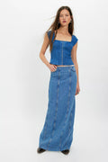 MOTHER The Chip Clip Maxi Fray Denim Skirt