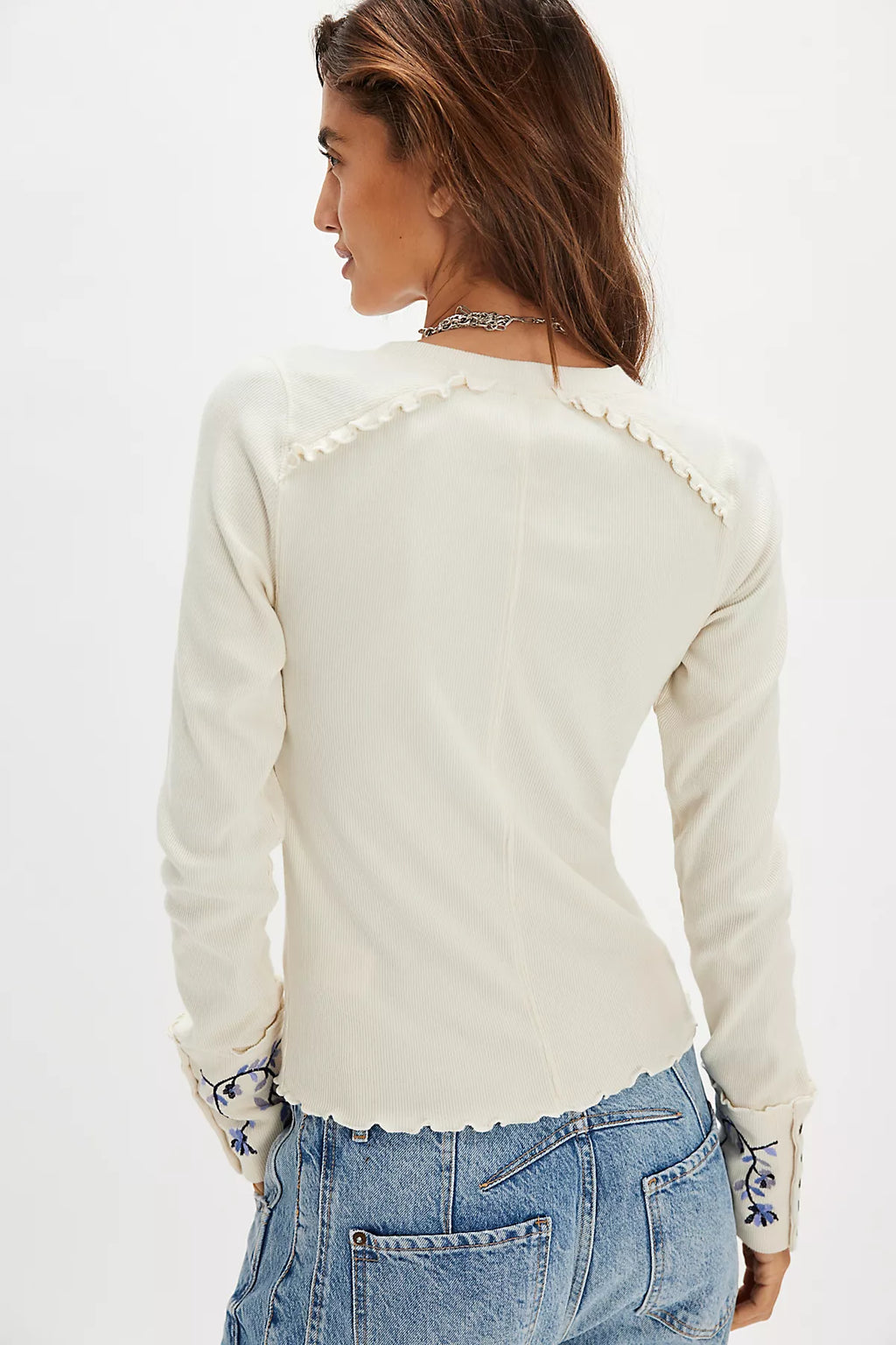 Fleur Embroidered Cuff Henley