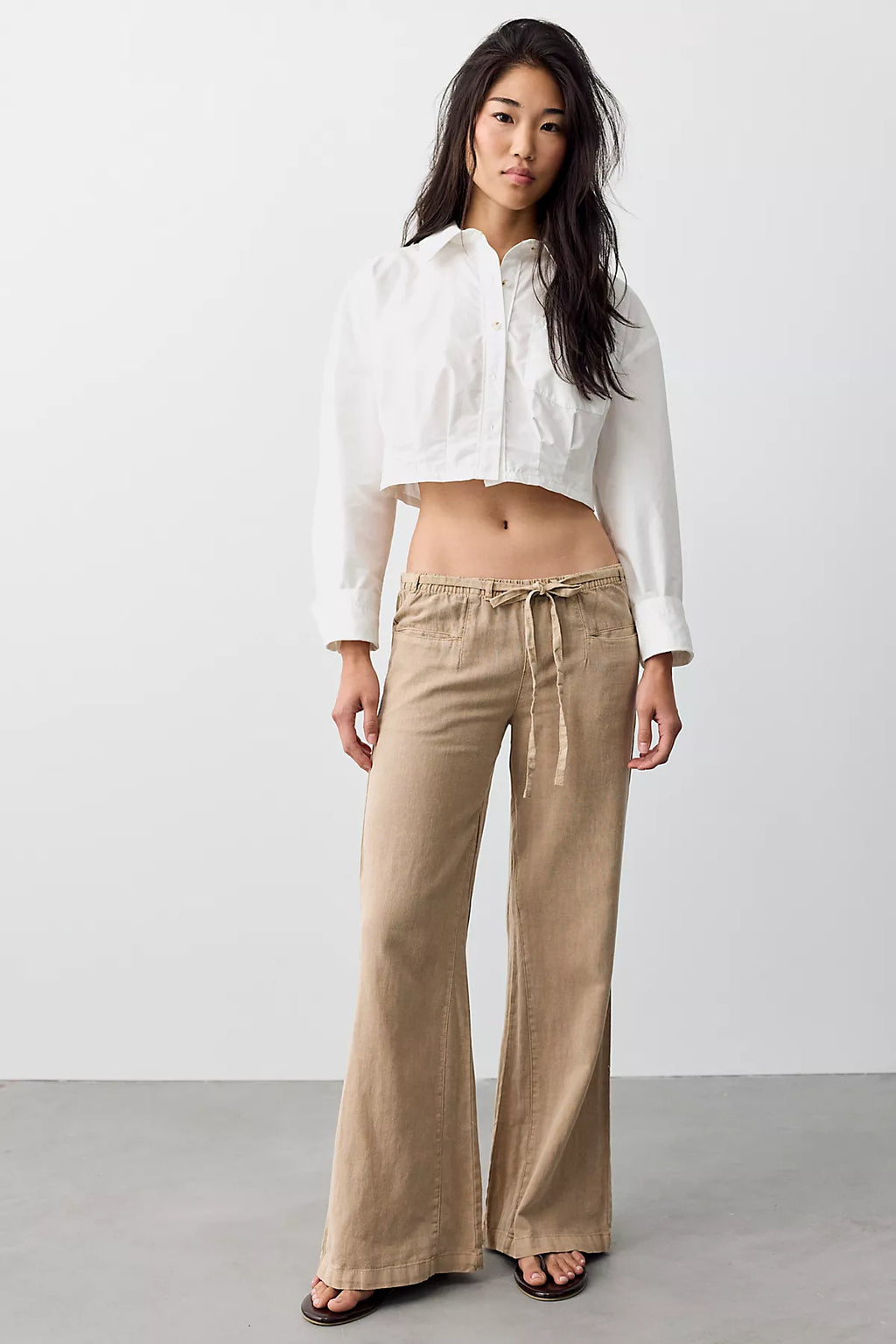 Break The Ice Linen Slouch Flare Pants