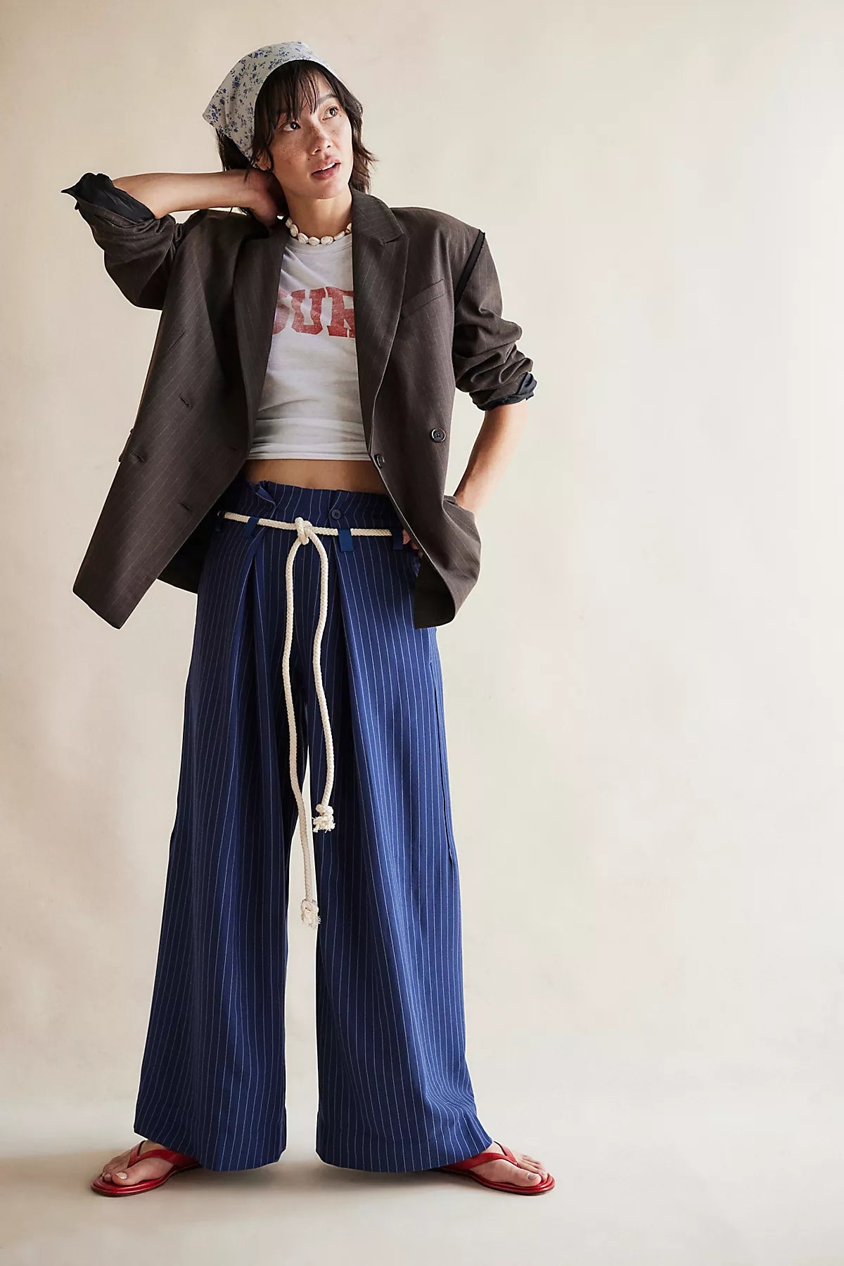 Dimes Tie Pinstripe Wide-Leg Trousers