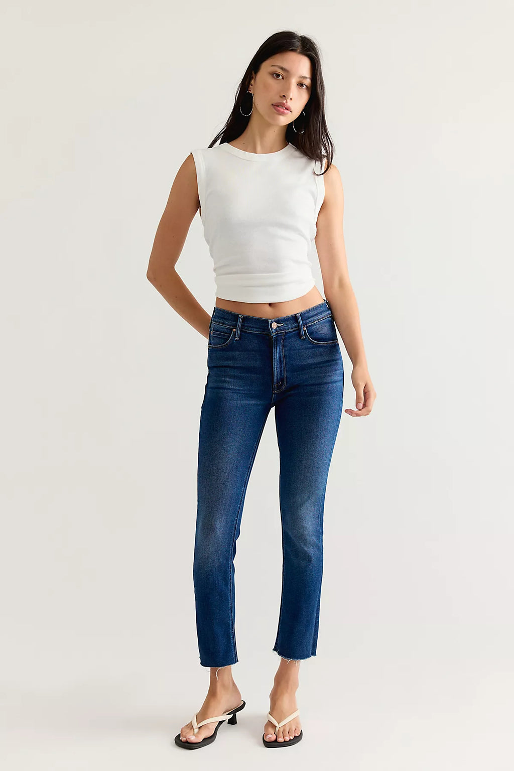 MOTHER Mid-Rise Dazzler Ankle Fray Jeans