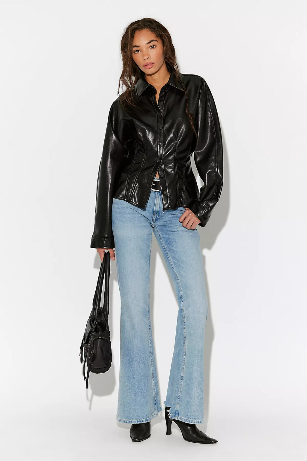 AGOLDE Devon Vegan Leather Button Down