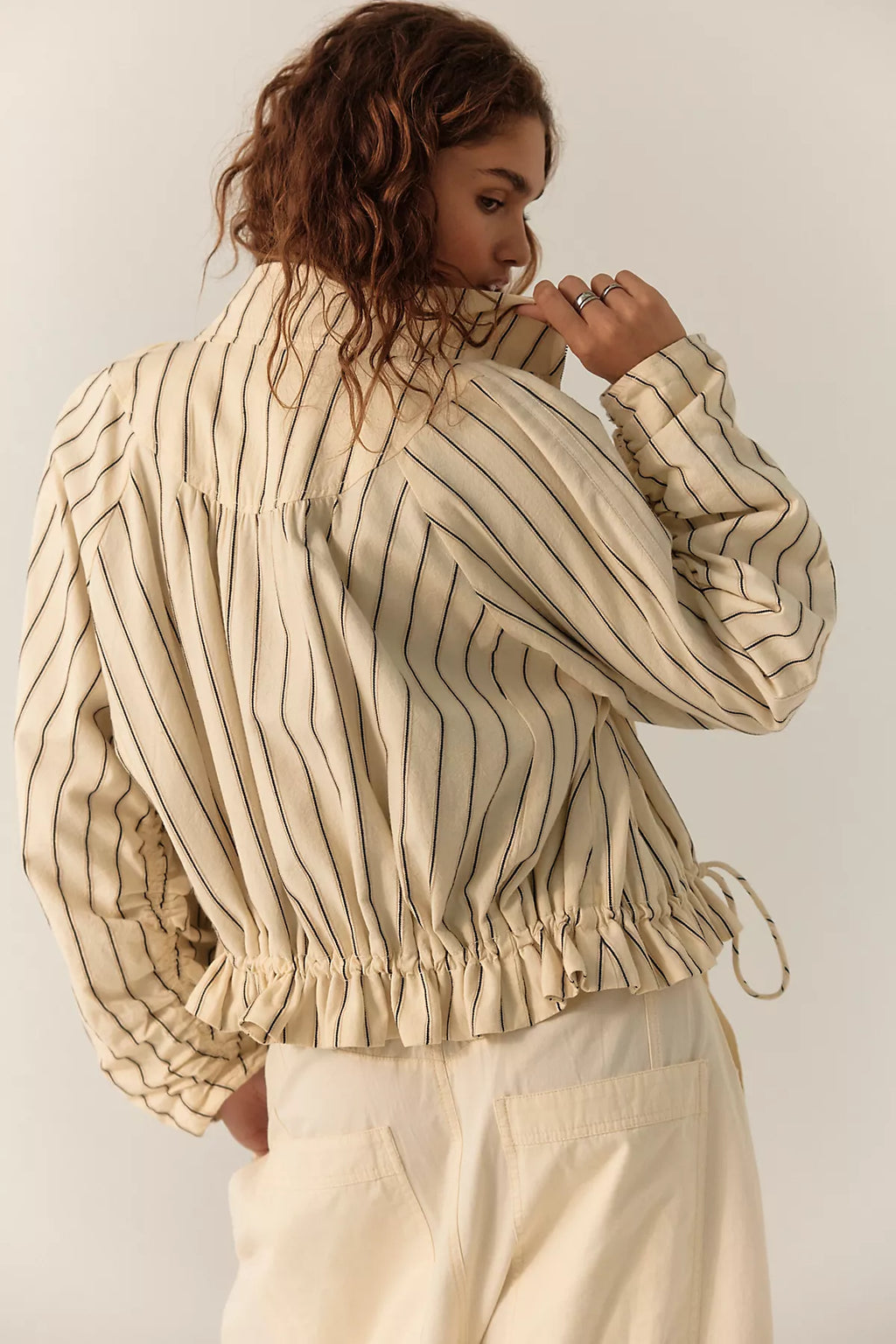 Devon Striped Balloon Funnel-Neck Jacket