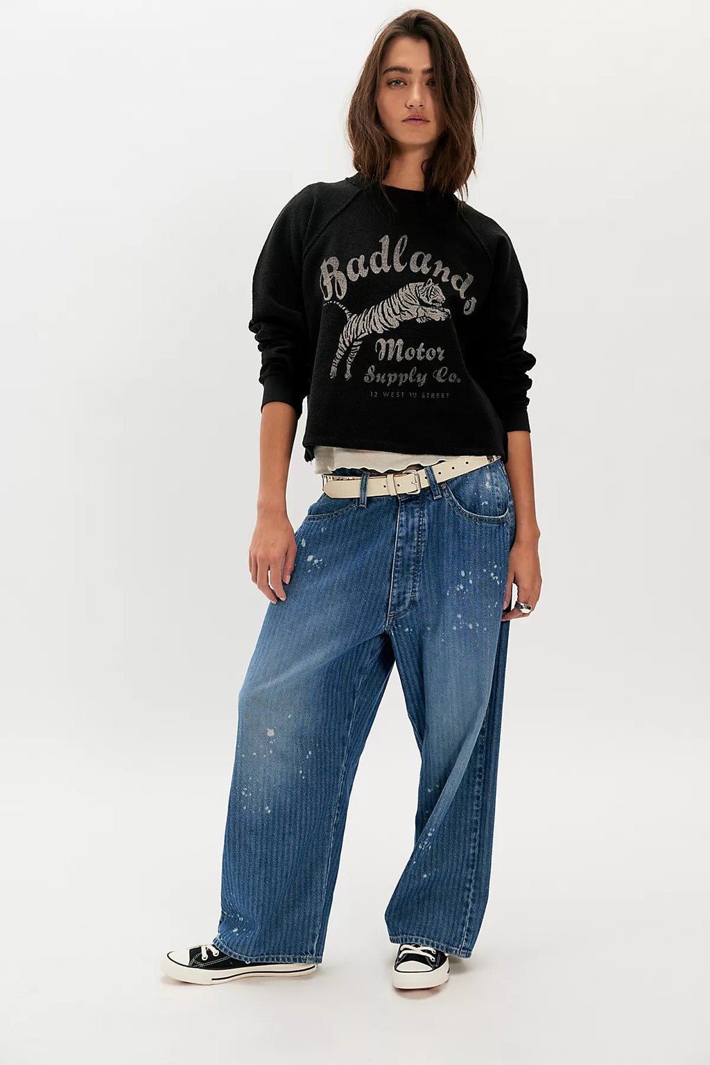 Lee Loose Button-Fly Striped Ankle Jeans