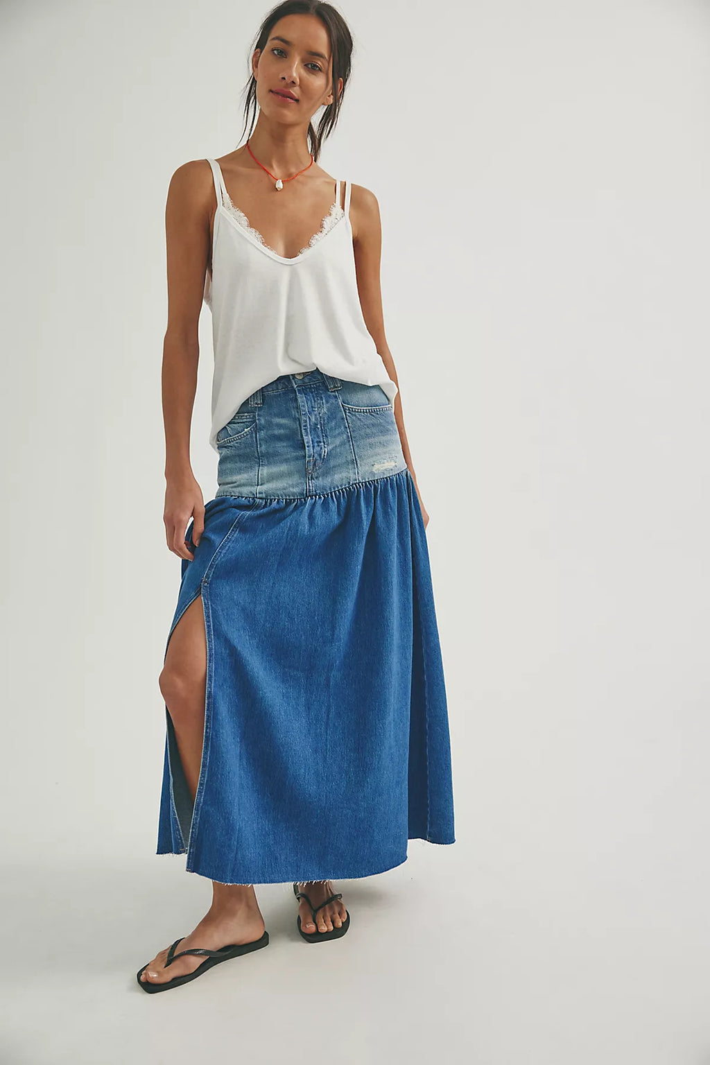 We The Free Good Company Mixed Denim Maxi Skirt