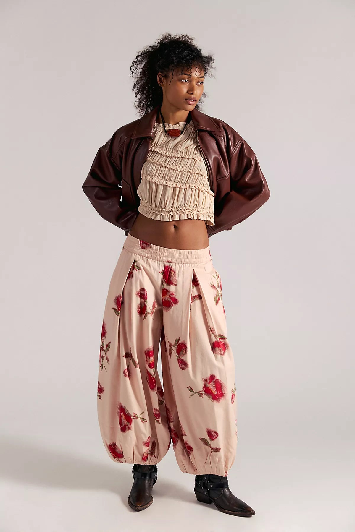 Moonflower Printed Pull-On Balloon Pants