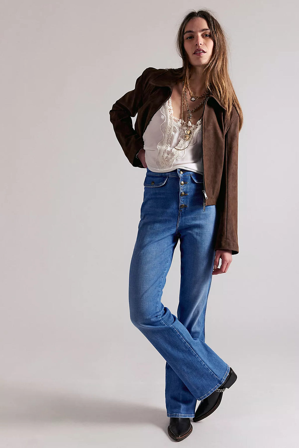 Lee Lace-Up High-Rise Bootcut Jeans