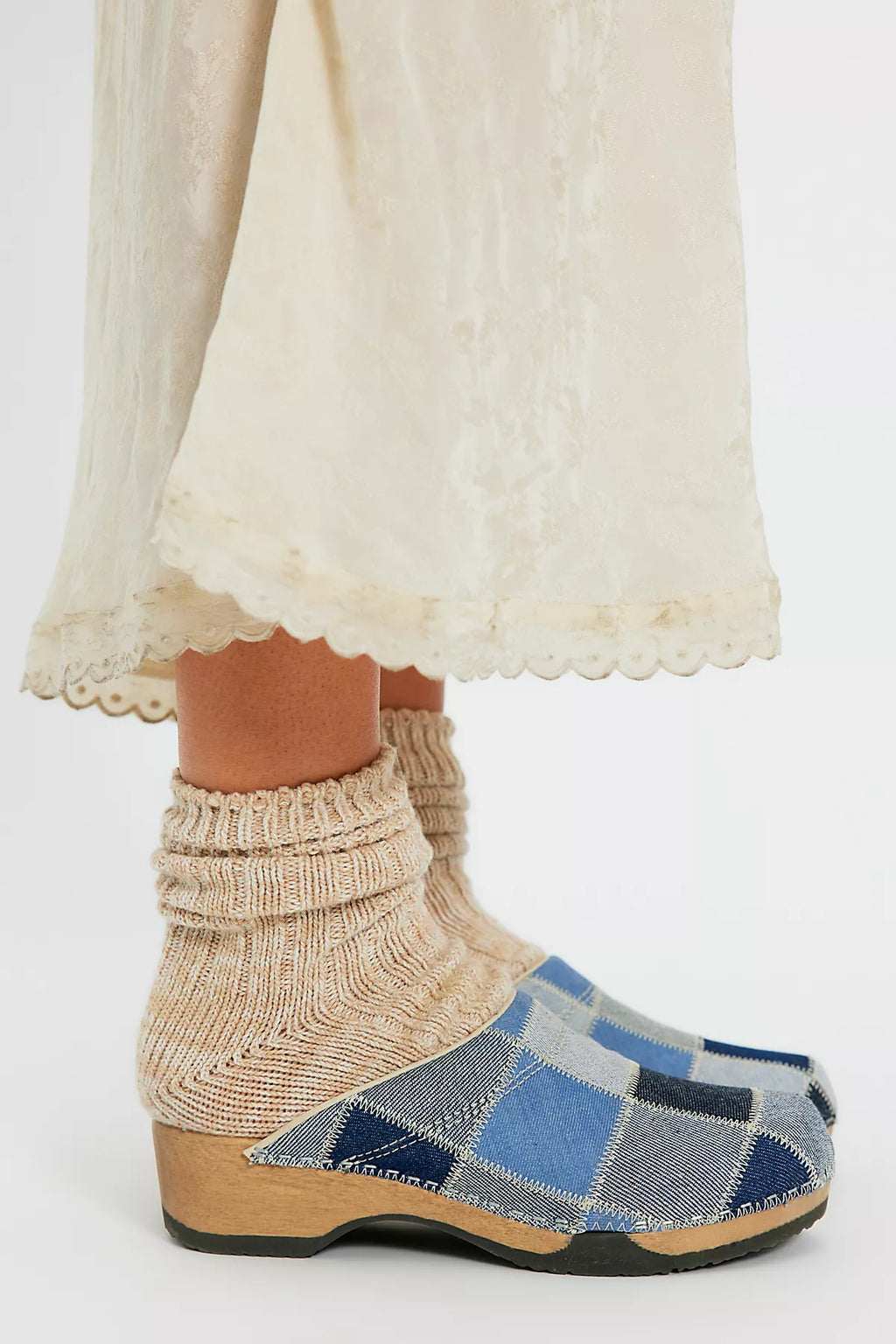 KUNSTEN Denim Patchwork Clogs