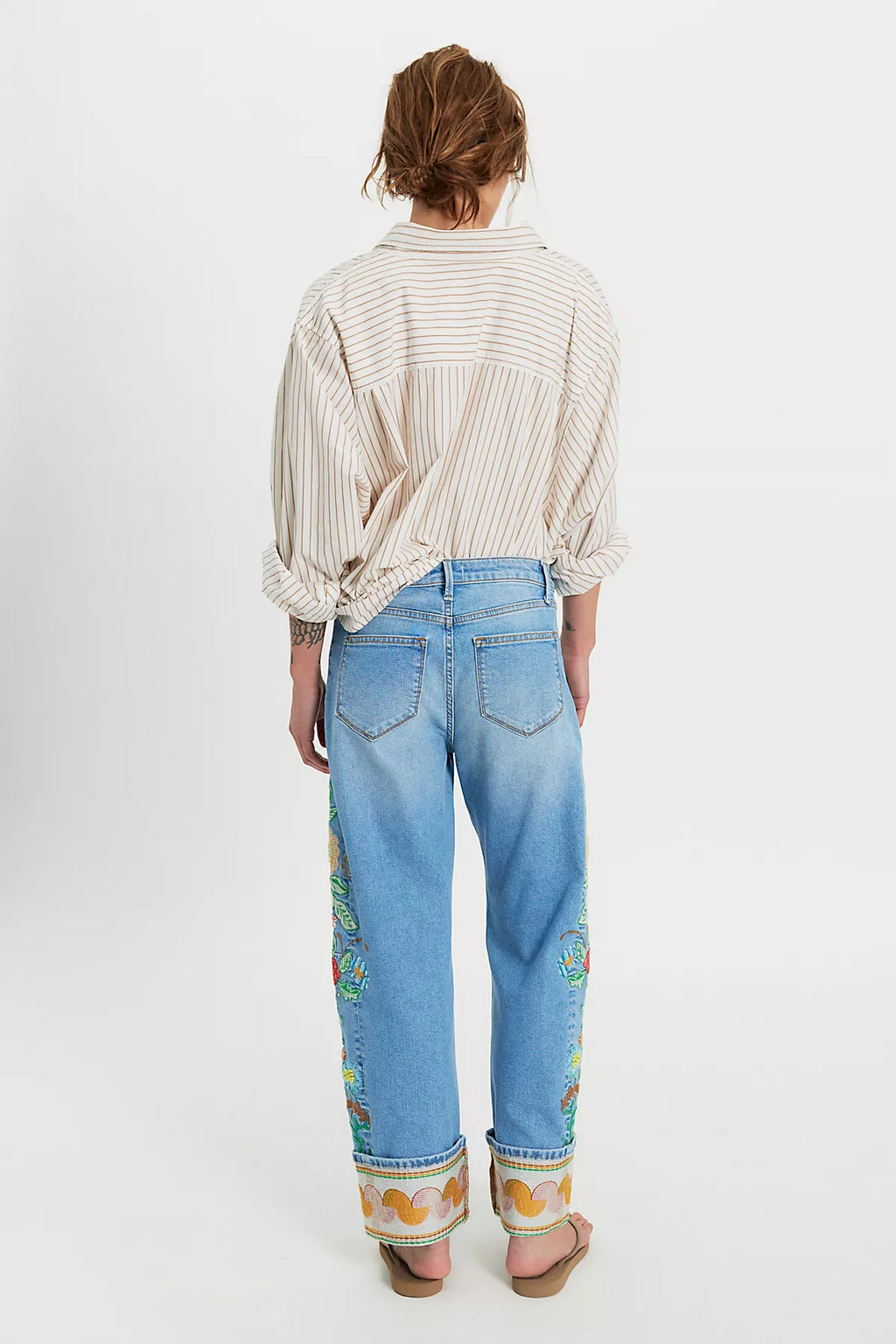 Driftwood Gardenia Cuffed Barrel Jeans
