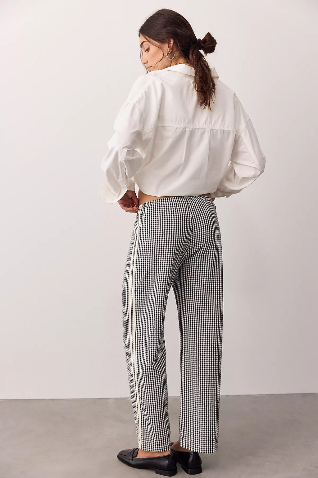 DONNI. The Cotton Gingham Stripe Crop Pants