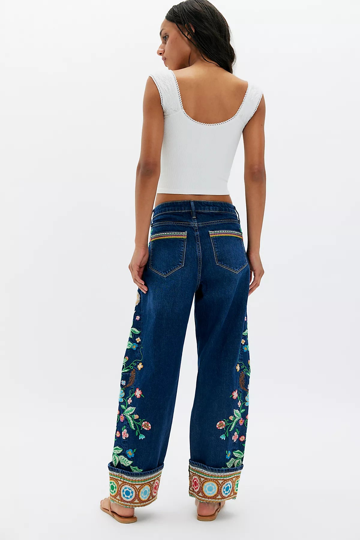 Driftwood Gardenia Cuffed Barrel Jeans