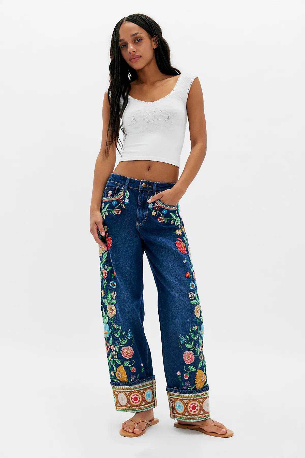 Driftwood Gardenia Cuffed Barrel Jeans