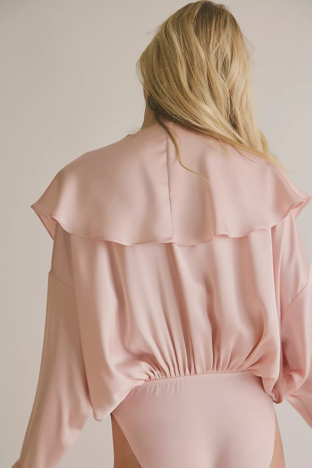 Norma Kamali Long Sleeve Deep V Ruffle Bodysuit