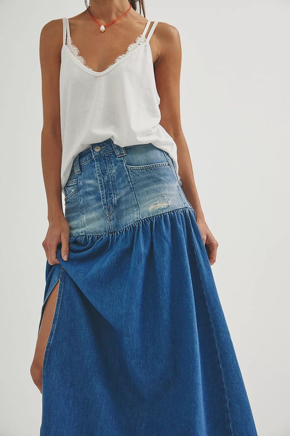 We The Free Good Company Mixed Denim Maxi Skirt